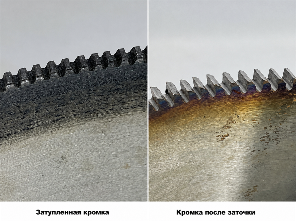 Режущая кромка дисковой пилы по стали до и после профессиональной заточки